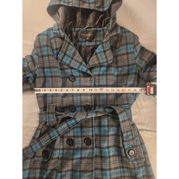 Metaphor Women’s XL Plaid Hooded Peacoat Wool Blend Double Breasted Belted - Picture 12 of 13